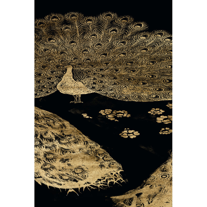 «Gilded Peacock Triptych II» par Jennifer Goldberger - peinture sur toile tendue, H 36 po x l 24 po