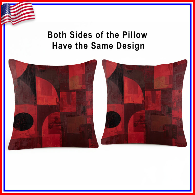 Coussins décoratifs rouges à formes abstraites géométriques, 26 x 26 pouces