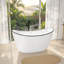 Baignoire autoportante moderne en acrylique de 55 po x 28 po, baignoire de trempage à bordure noire avec dossier double incliné, capacité de 41 gallons et ensemble de bonde