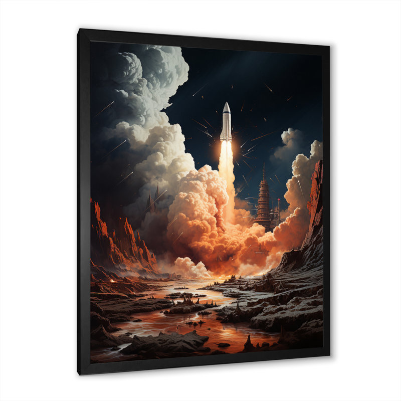 Rocketship Lunar Odyssey - impression d'art sur toile Rocketship, Cadre photo noir, H 20 po x l 12 po x P 1 po