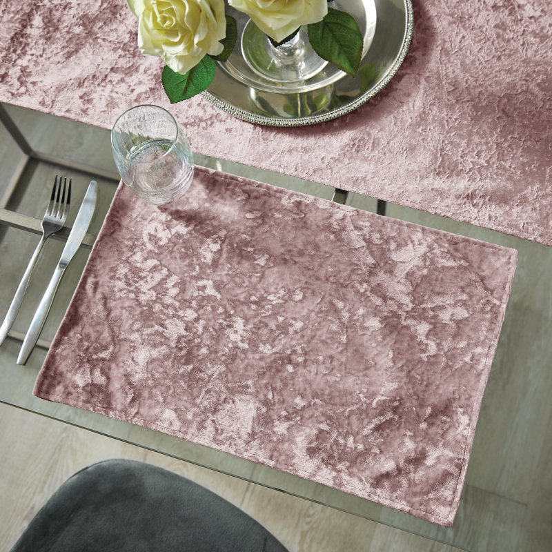 Crushed Velvet Placemat 2 Pack of Placemats, Blush