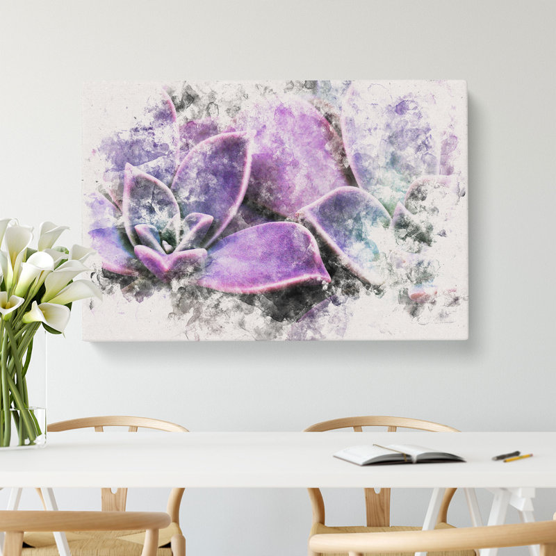 Lilac & Green Succulent Plant - Wrapped Canvas Print, 50cm H x 76cm W x 3cm D