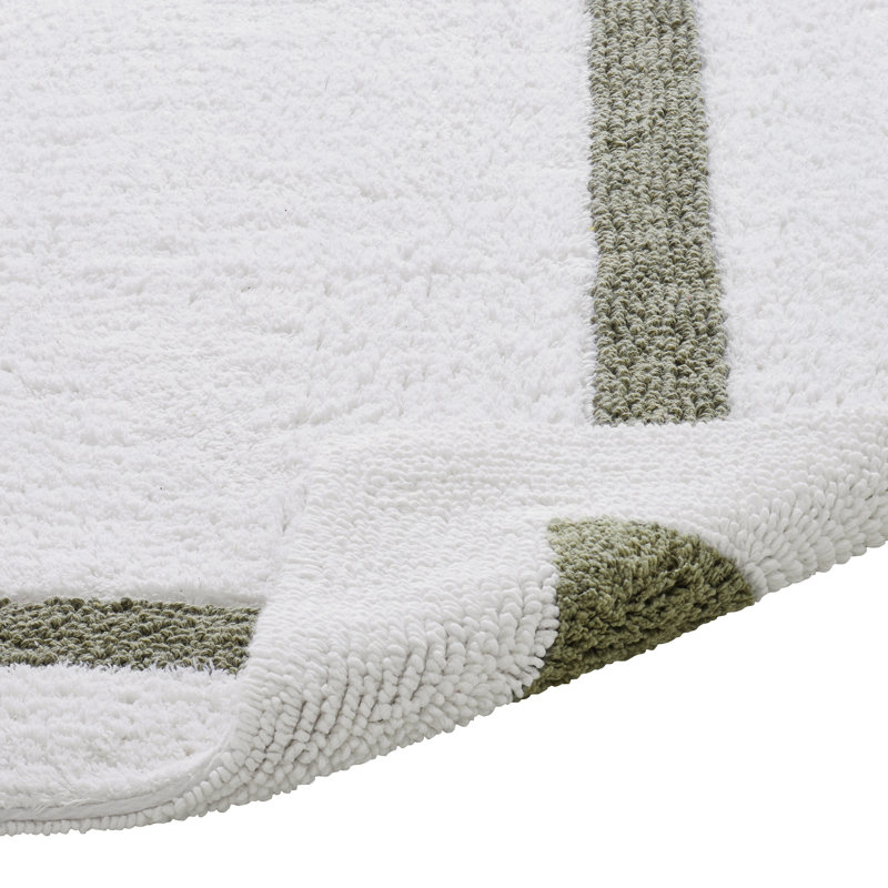 Tapis pour salle de bain réversible 100% coton Widman, Rectangle 21 po x 34 po, Blanc / sauge foncé