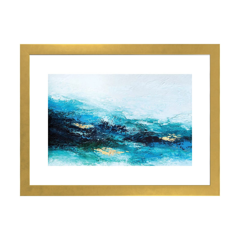 «Flourish Wave» par Spell rebond Fine Art - impression d'art graphique, 24" H x 32" W x1" D, Blanc, Gold Paper