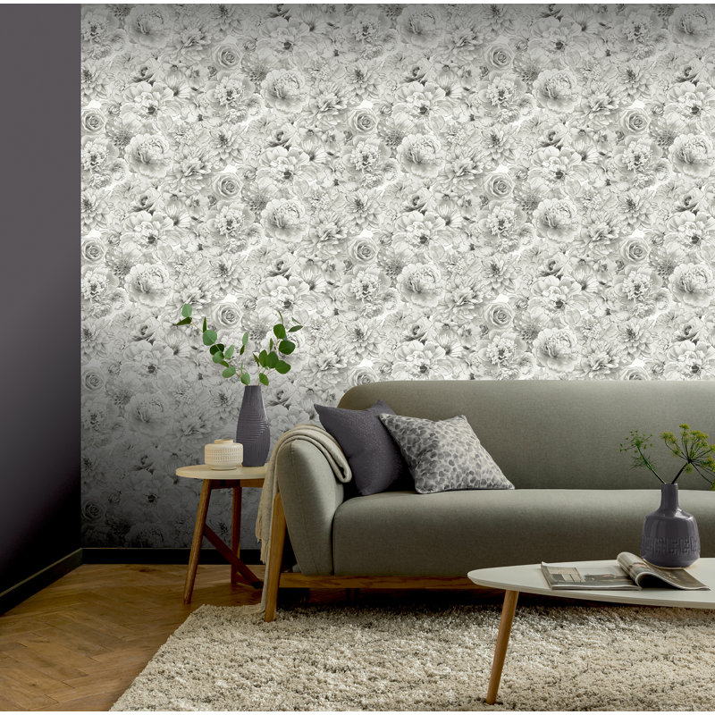 Clarissa Grey Glitter Bloom Wallpaper