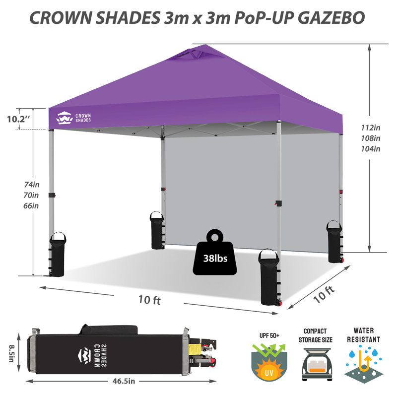 10 Ft. W x 10 Ft. D Steel Pop-Up Canopy Beach Tent with 1 Side Wall, Purple