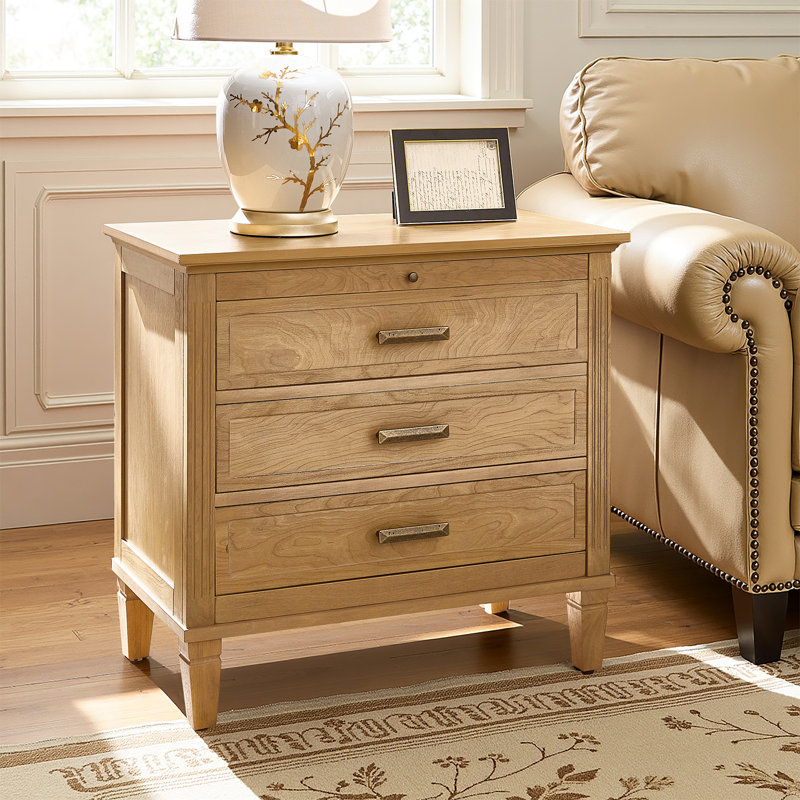 Launcelot Eliseo 28.5"W Transitional 3 Drawers End Table with Built-In Outlets USB Type C, Natural