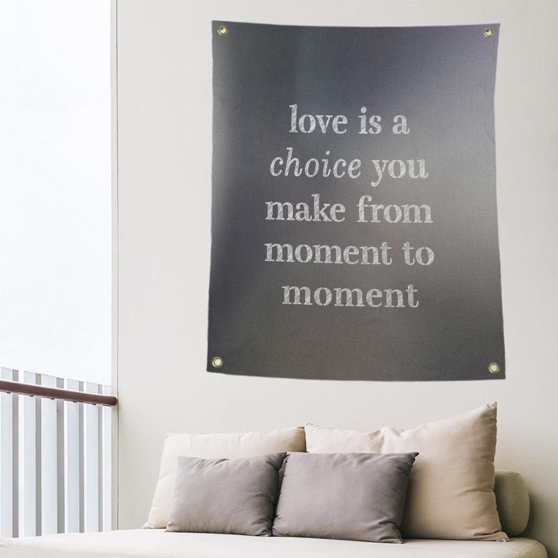 Tapisserie de polyester, l’amour d’écriture est un choix de citation, H 80 po x l 59 po, Gris
