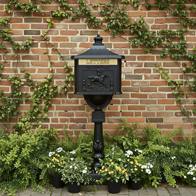 Aluminum Black Post Mounted Mailbox, Secure Locking Residential Curbside Mailbox