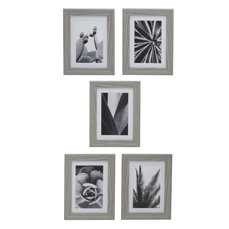 Set Of 5-7X8 MDF Matted Frame Set For 4X6 Photos-Grey