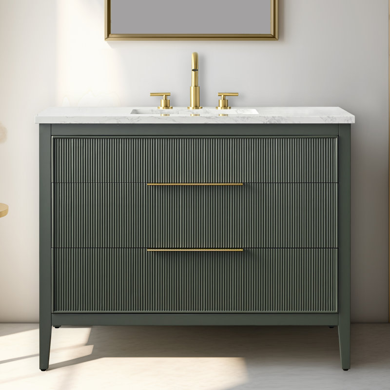 Bilroy Egremt 42'' Single Bathroom Vanity with Engineered Stone Top, Vintage Green
