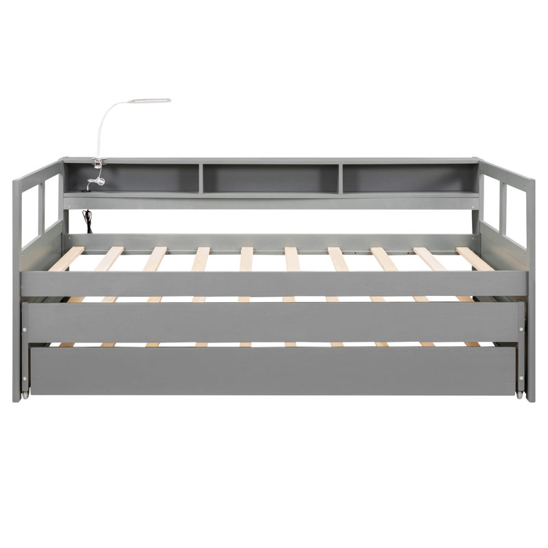 Wood Daybed With 2 Trundles, Gray