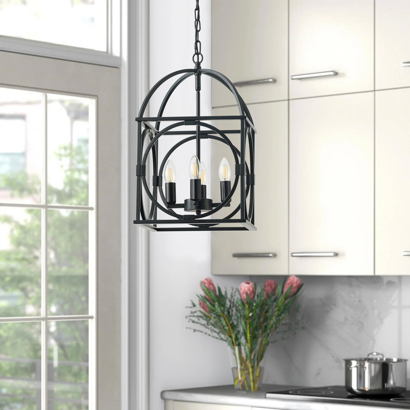 4-Light matte black adjustable iron pendant lamp