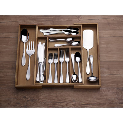 Mikasa Bravo 52-Piece Stainless Steel Flatware Set with Expanding Caddy, Service for 8