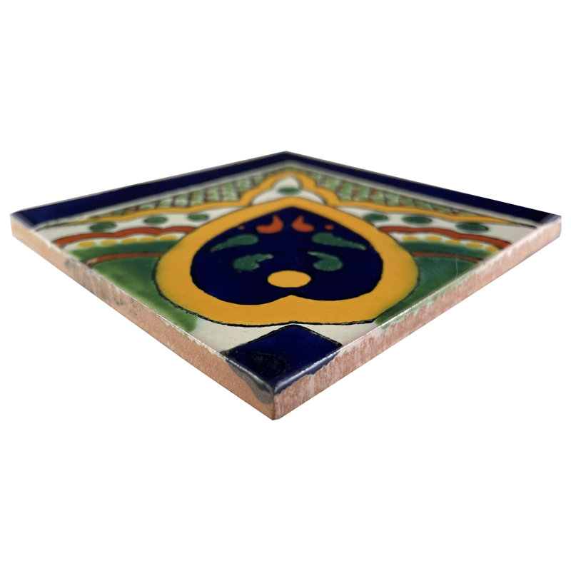 Carreau de coin mexicain 4 pièces 4,2 "x 4,2" TalaMex Greca C Talavera