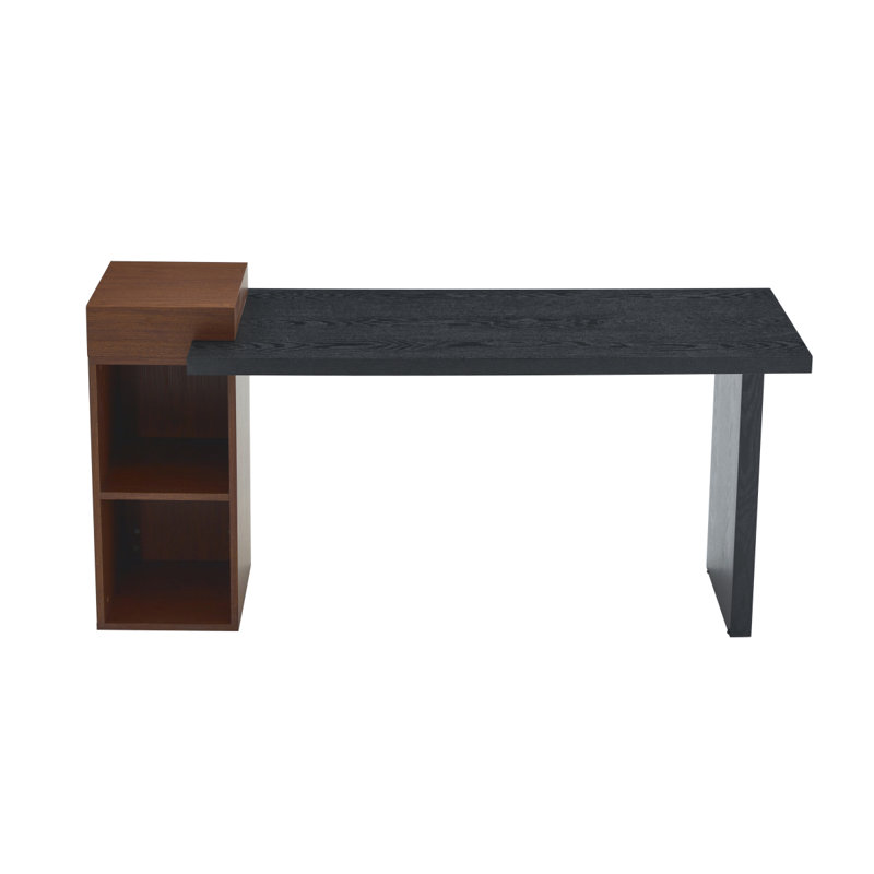 Table d'appoint de canapé moderne à deux tons - grain de bois noir et bois de noyer Grain de bois console d'entrée multifonctionnelle avec tablettes de rangement ouvertes à 2 niveaux pour le salon, le couloir, la chambre à coucher