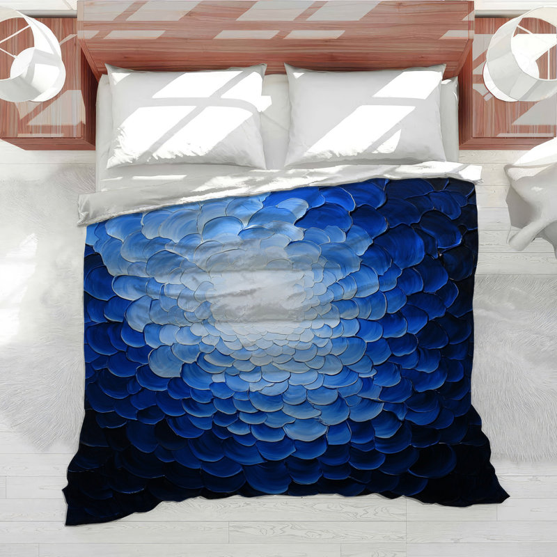 Édredon abstrait bleu avec spirale bleue, Édredon grand