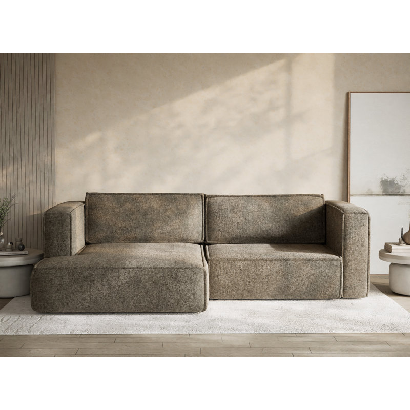 Four-Seater Corner Sofa With Bed Function, Dark Brown Polyester/Chenille, Left Hand Facing