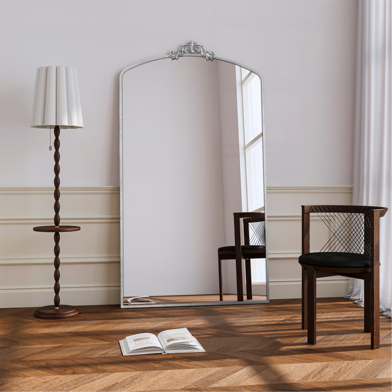 Vintage Ornate Arched Floor Mirror Metal Framed Mirror Dressing Mirror, For Entryway, Living Room, Bedroom