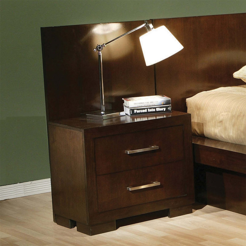 Élégante table de chevet à 2 tiroirs en panneau de fibres à densité moyenne avec finition cappuccino et rangement doublé de feutre, parfaite pour les chambres à coucher modernes
