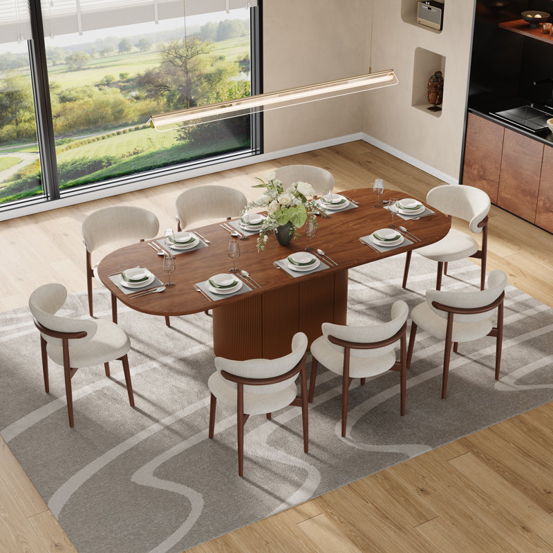 86" Mid Century Dining Table Set With 8 Pieces Dining Chairs