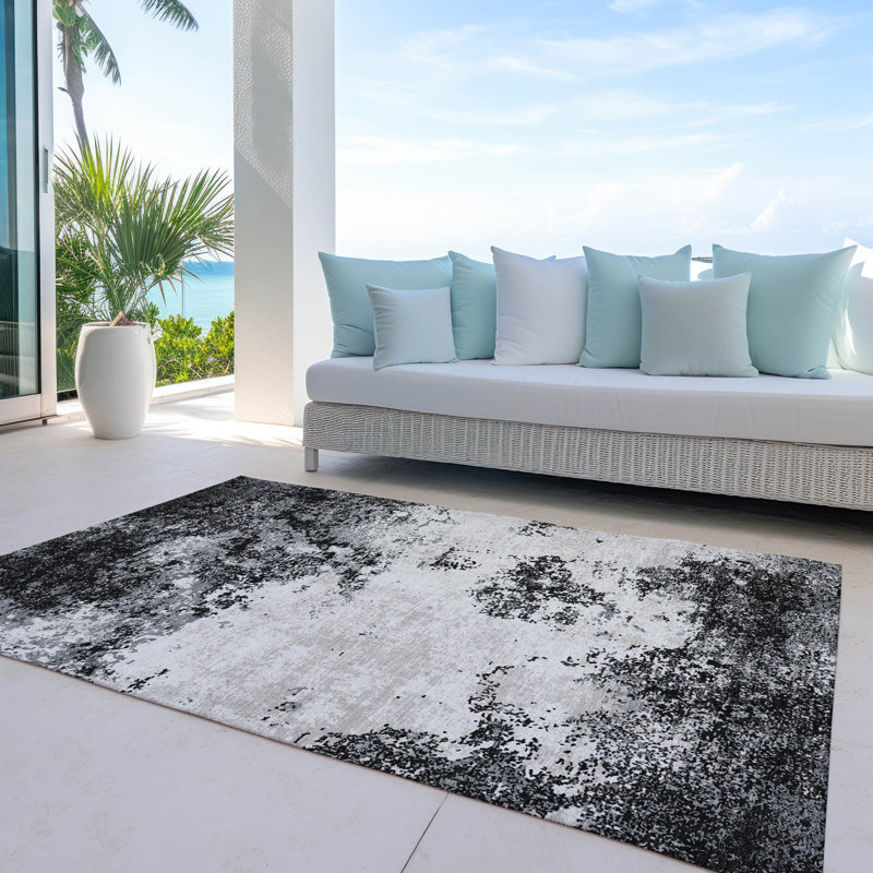  Tapis noir intérieur / extérieur lavable à la machine Chayden ACN1027, Rectangle 10 pi x 14 pi