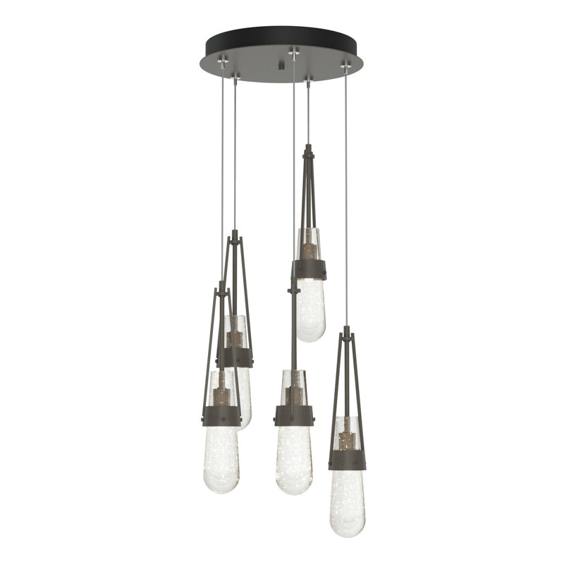 Luminaire suspendu 5 lumières Link, Verre antique transparent, Standard: 19 po à 80 po, Fumée foncée