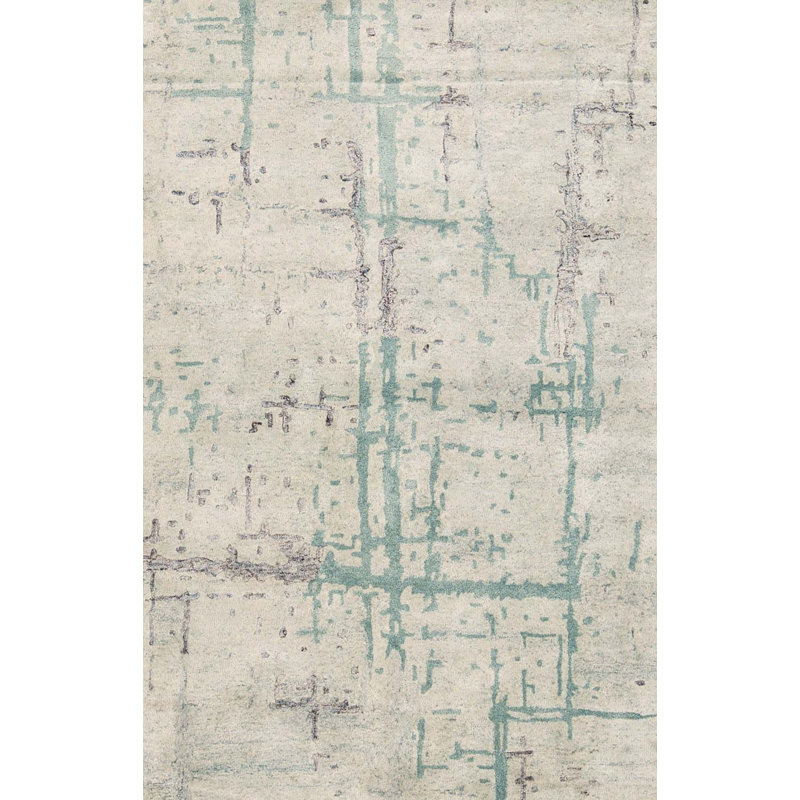 Tapis ivoire et turquoise noué à la main de haute qualité