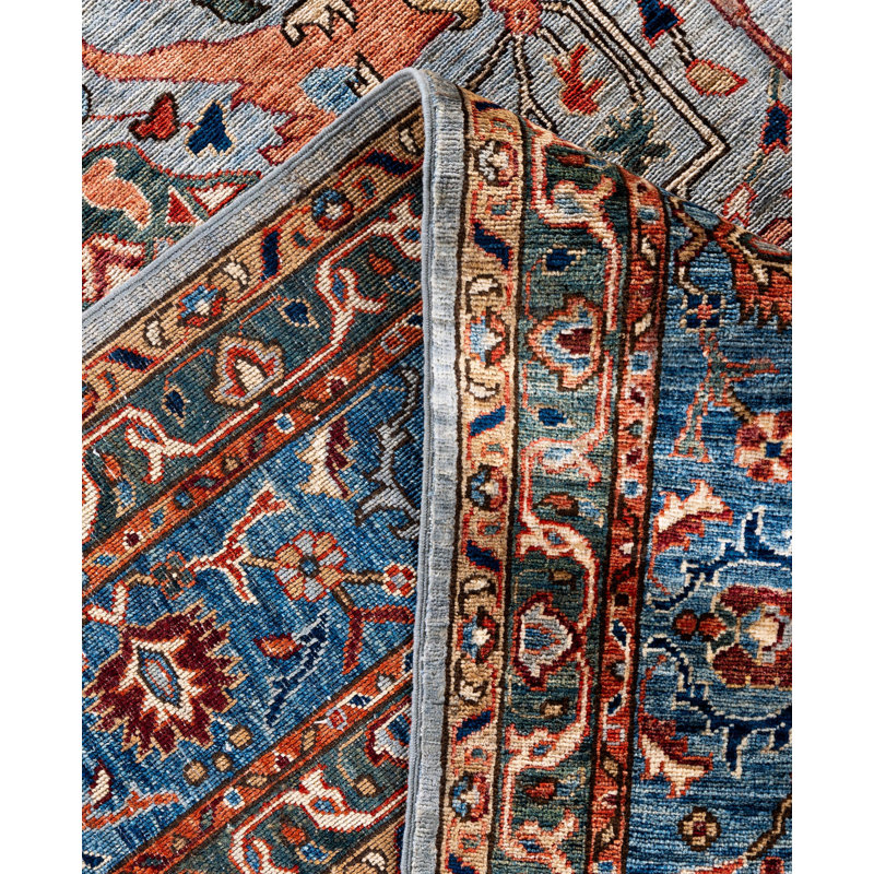 Tapis noué à la main unique en son genre Raffin - gris, 8 pi 10 po x 11 pi 9 po