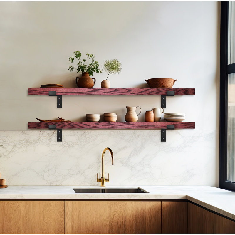 2 Piece Oak Bracket Shelf, 2"H x 51"W x 4.5"D