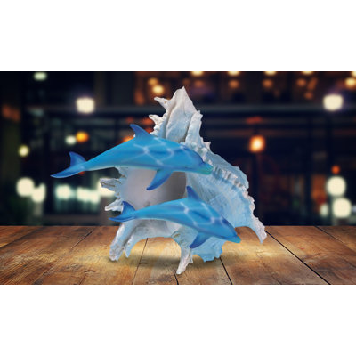10"H Blue Dolphins with Seashell Figurine