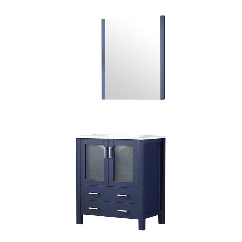 Meuble-lavabo de salle de bain P 18,25 po, comptoir en céramique blanche et miroir de 22 po, Marine