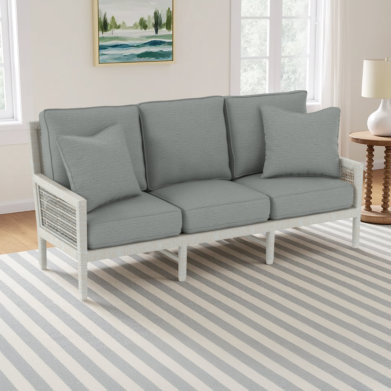 Harper 76'' Sofa, Glacier Blue Textured; 0805-54, Antique Black