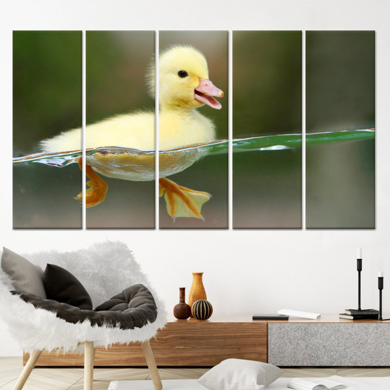 Elegant Baby Duck Printed Canvas: Charming Kids Room Decor,5P Wrapped Canvas, H: 43.3 x W:78.7 inches