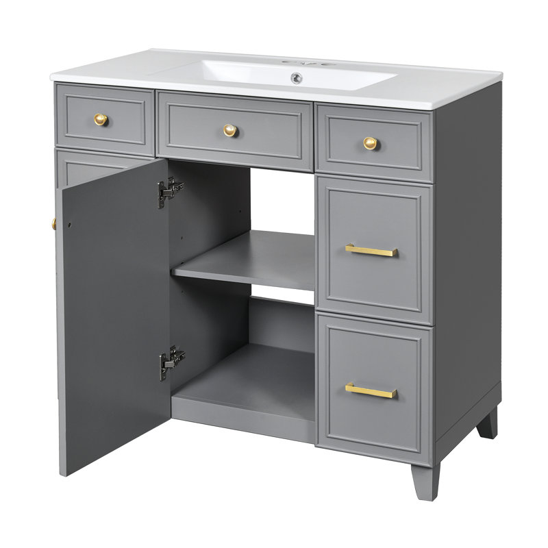 Meuble-lavabo 36 po avec lavabo en céramique, Gris