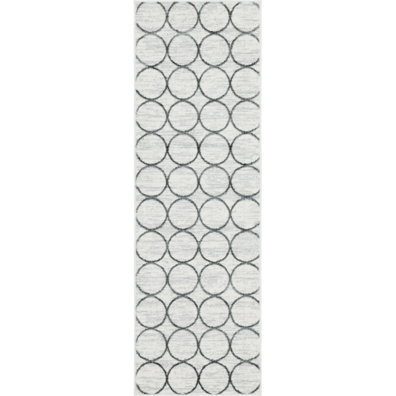 Tapis géométrique ivoire / gris clair Brana, Tapis de couloir 2 pi x 6 pi 1 po
