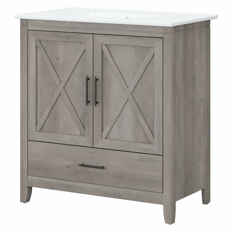 Edion 32'' Single Bathroom Vanity with Ceramic Top, Grey