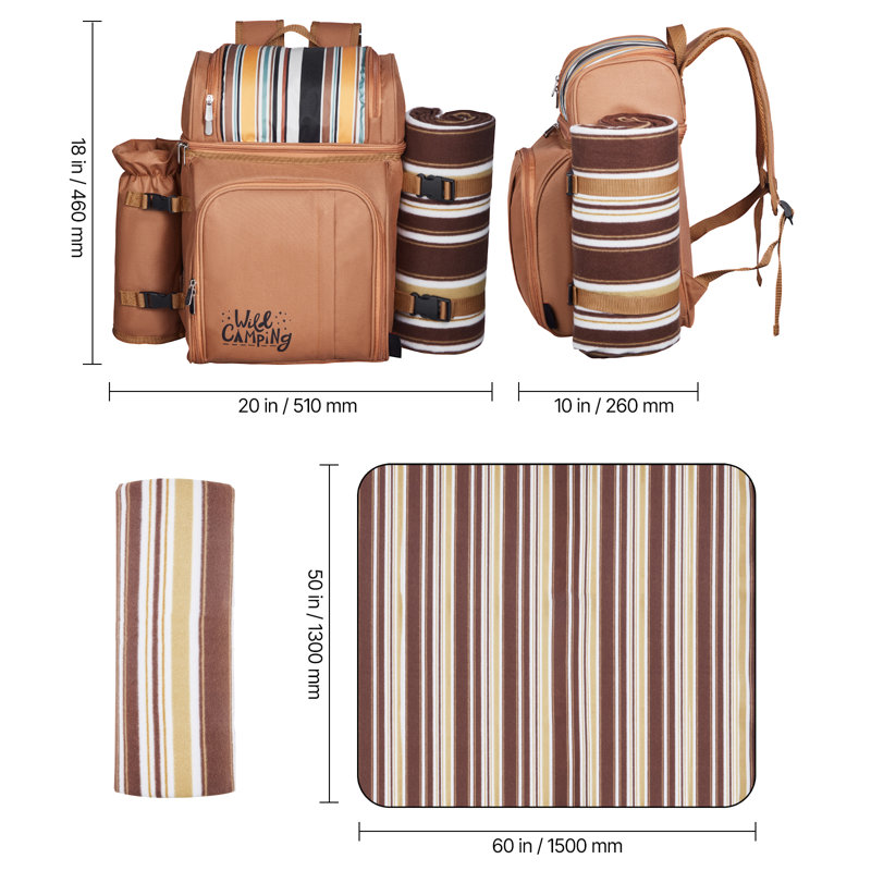 Sac à dos de plage pique-nique pour 4 personnes avec compartiment glacière brun