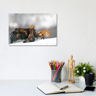 Golden Eagle And Red Fox 1 Piece Wrapped Canvas Wall Art