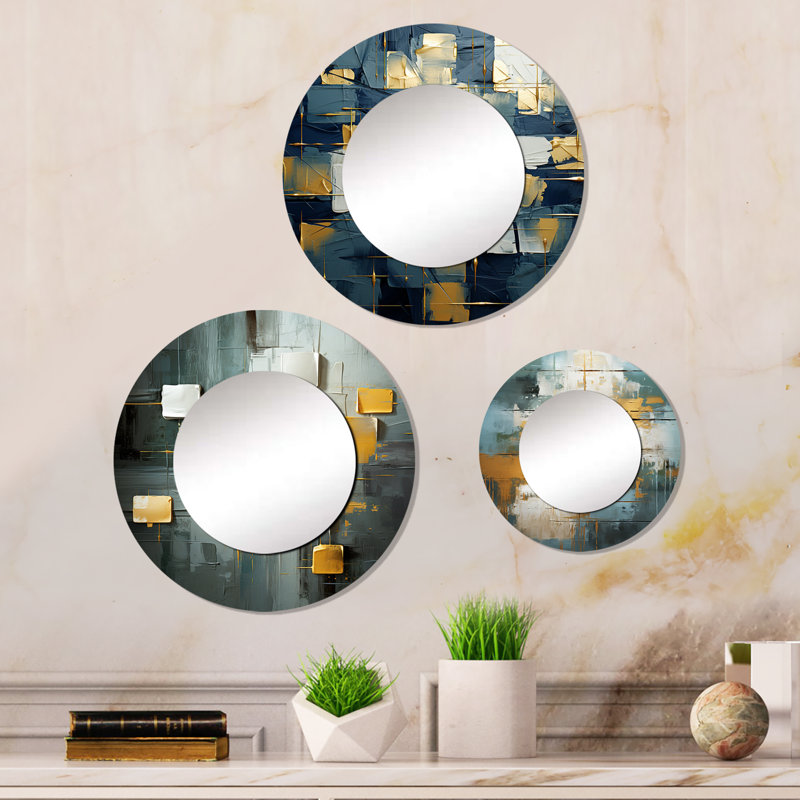 Keshia Round Wall Mirror, Comfort Of Glory Abstract Expressionism Blue IV
