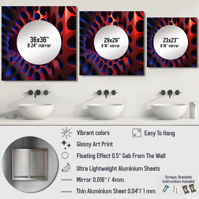Portail Moire Futuristic Matrix - Grand miroir mural carré géométrique moderne pour chambre à coucher, 29 po x 29 po