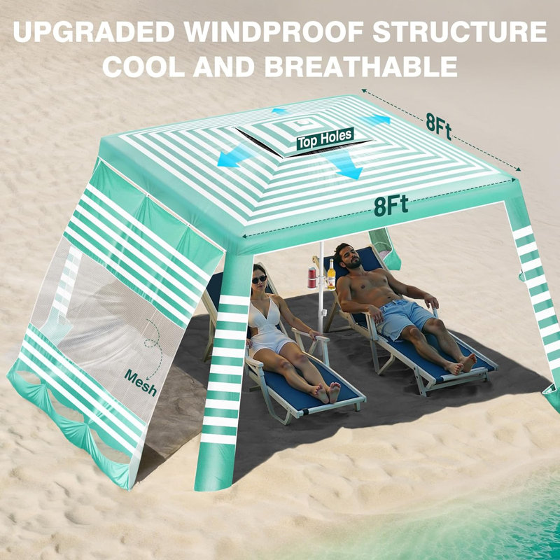 Valley Beach Cabana, tente de plage 8 * 8FT avec protection UPF50 +, toile de plage facile à installer et résistante au vent