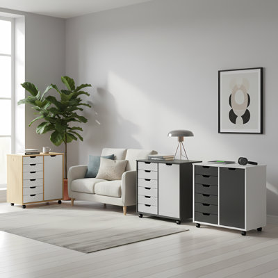 SOLID WOOD ROLL CART STORAGE CHEST WHITE & GRAY