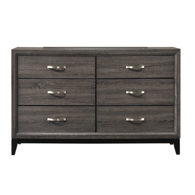 Mobilier de chambre à coucher contemporain en bois à finition grise avec commode 6 tiroirs 1Pc