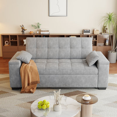 69’’ Velvet 3-In-1 Convertible Sleeper Sofa Bed – Adjustable Backrest, Storage Armrests & Side Pocket