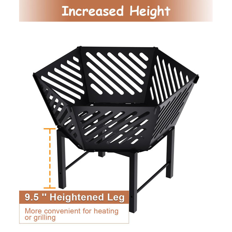 22.5 Inch Black Hexagon Portable Wood Fire Pit