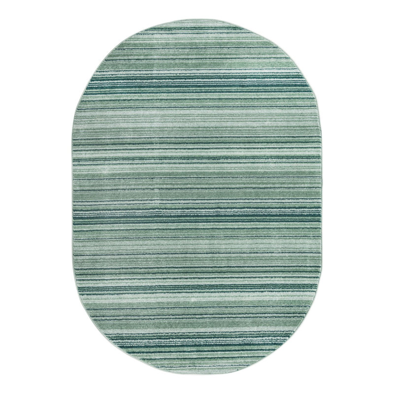 Tapis vert / gris à rayures Osteen, Ovale 3 pi 3 po x 5 pi 3 po, Vert