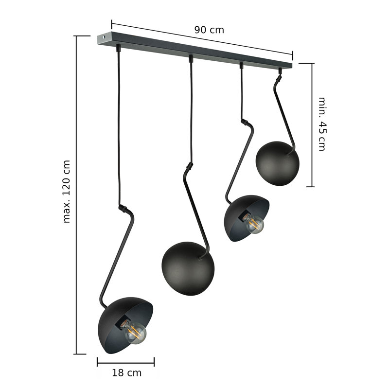 Cassander - Light Pendant, Black, 45cm H x 96cm W x 96cm D, 4