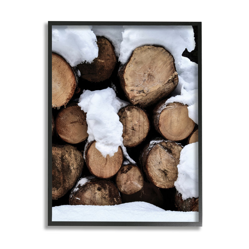 Az-329 - Impression de bûches d'hiver enneigées encadrées, H 14 po x l 11 po x P 1,5 po, Giclée encadrée noir minuit