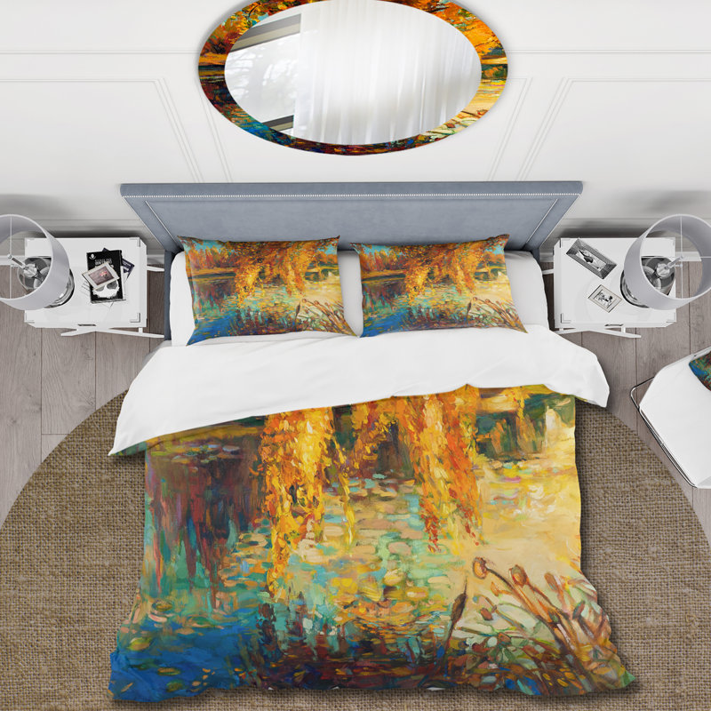 Orange Orange Forest - ensemble de housse de couette Lake House - microfibre de polyester